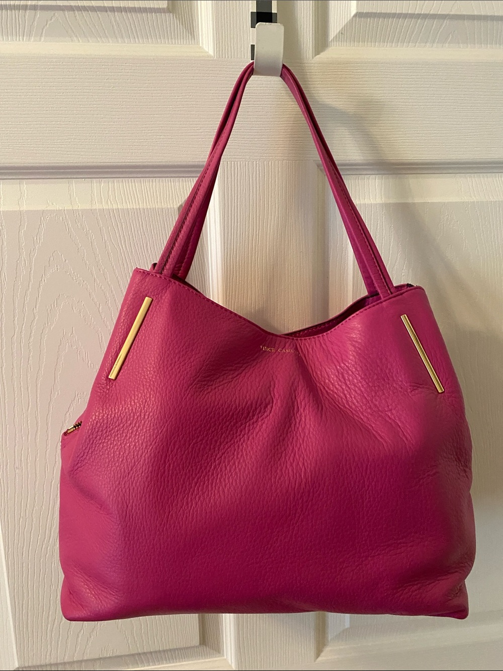 Vince Camuto Fuchsia Leather Tote with Gold Accents